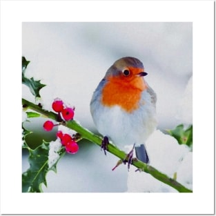 European Robin Digital Oil Painting Posters and Art